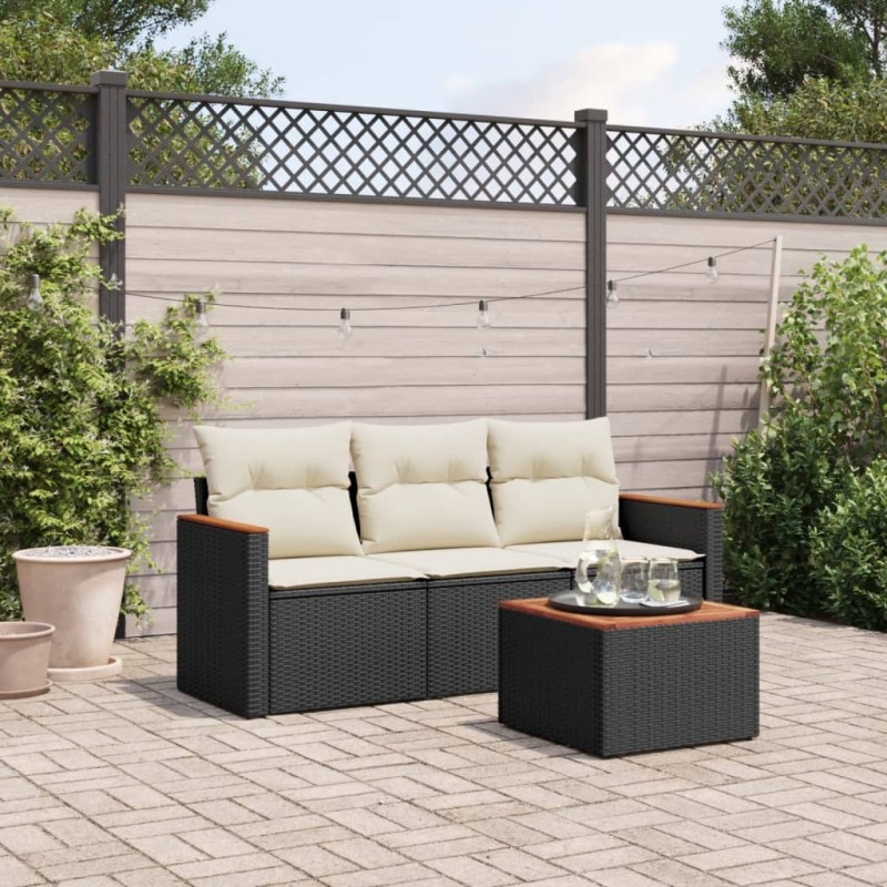vidaXL 4-tlg. Garten-Sofagarnitur mit Kissen Schwarz Poly Rattan vidaXL 4-tlg. Garten-Sofagarnitur mit Kissen Schwarz Poly Rattan
