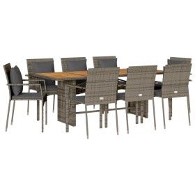 vidaXL 9-tlg. Garten-Essgruppe mit Kissen Grau Poly Rattan