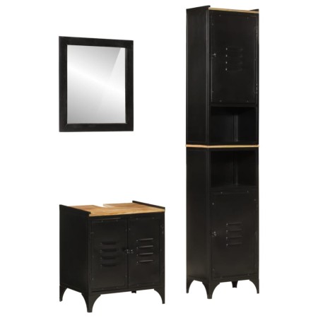 vidaXL 3-tlg. Badmöbel-Set Eisen und Massivholz Mango