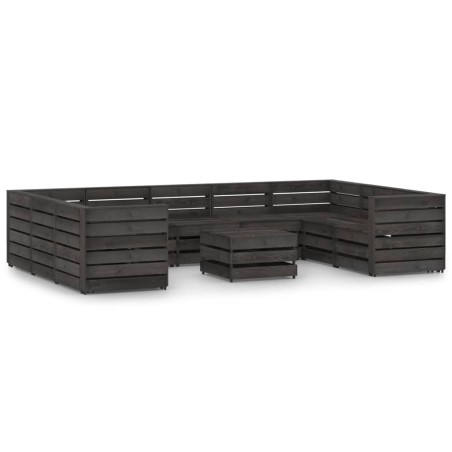 10-tlg. Garten-Lounge-Set Grau Imprägniertes Kiefernholz