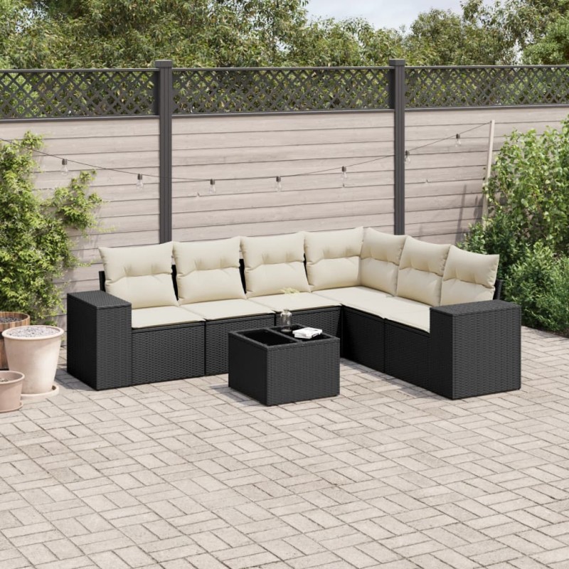 vidaXL 7-tlg. Garten-Sofagarnitur mit Kissen Schwarz Poly Rattan vidaXL 7-tlg. Garten-Sofagarnitur mit Kissen Schwarz Poly Rattan
