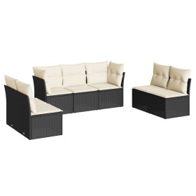 vidaXL 7-tlg. Garten-Sofagarnitur mit Kissen Schwarz Poly Rattan