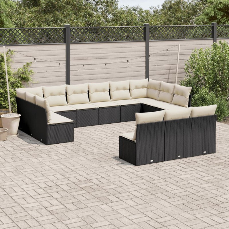 vidaXL 13-tlg. Garten-Sofagarnitur mit Kissen Schwarz Poly Rattan vidaXL 13-tlg. Garten-Sofagarnitur mit Kissen Schwarz Poly Rattan