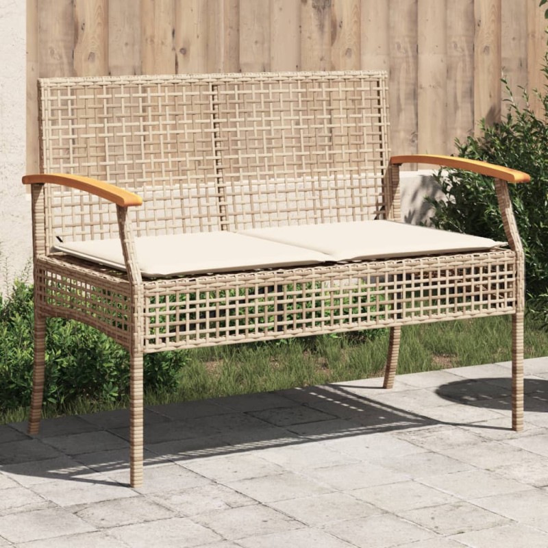 vidaXL Gartenbank mit Kissen Beige Poly Rattan Akazienholz vidaXL Gartenbank mit Kissen Beige Poly Rattan Akazienholz
