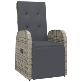 vidaXL Gartensessel Verstellbar mit Kissen Grau Poly Rattan