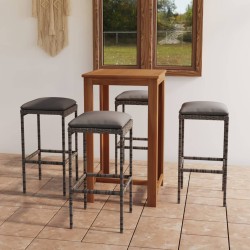 5-tlg. Gartenbar-Set mit Kissen Grau