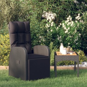 vidaXL Gartensessel Verstellbar mit Kissen Schwarz Poly Rattan