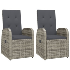 vidaXL Garten-Liegestühle mit Kissen 2 Stk. Grau Poly Rattan