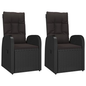 vidaXL Gartensessel mit Kissen 2 Stk. Verstellbar Schwarz Poly Rattan