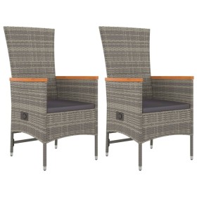 vidaXL Garten-Liegestühle mit Kissen 2 Stk. Grau Poly Rattan