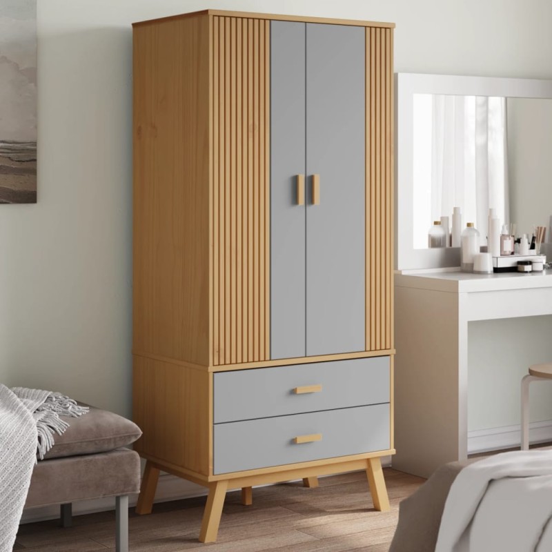 vidaXL Kleiderschrank OLDEN Grau Braun 76,5x53x172cm Massivholz Kiefer vidaXL Kleiderschrank OLDEN Grau Braun 76,5x53x172cm Massivholz Kiefer