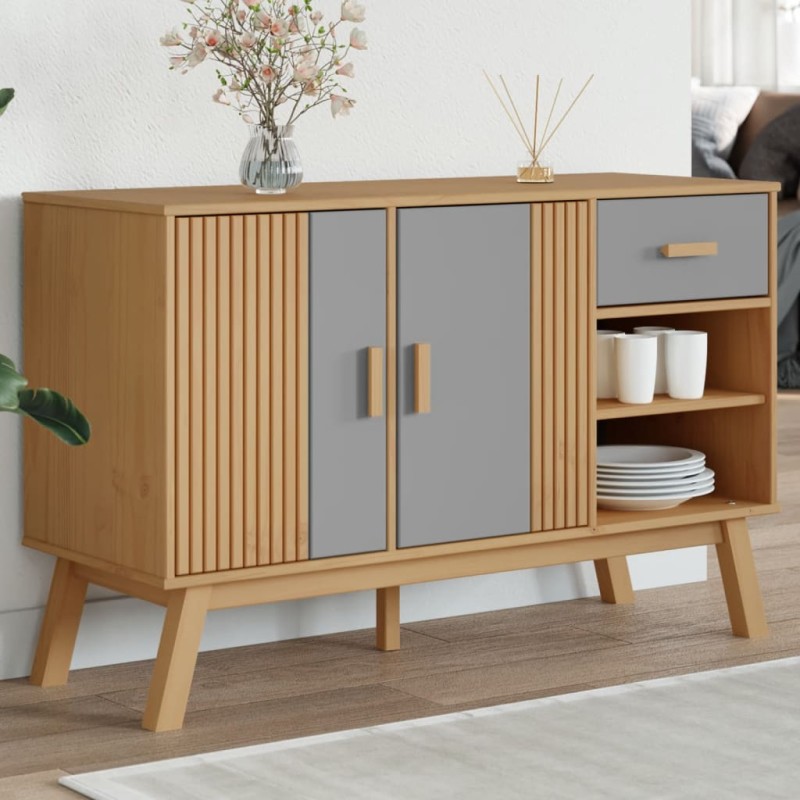 vidaXL Sideboard OLDEN Grau und Braun 114x43x73,5 cm Massivholz Kiefer vidaXL Sideboard OLDEN Grau und Braun 114x43x73,5 cm Massivholz Kiefer