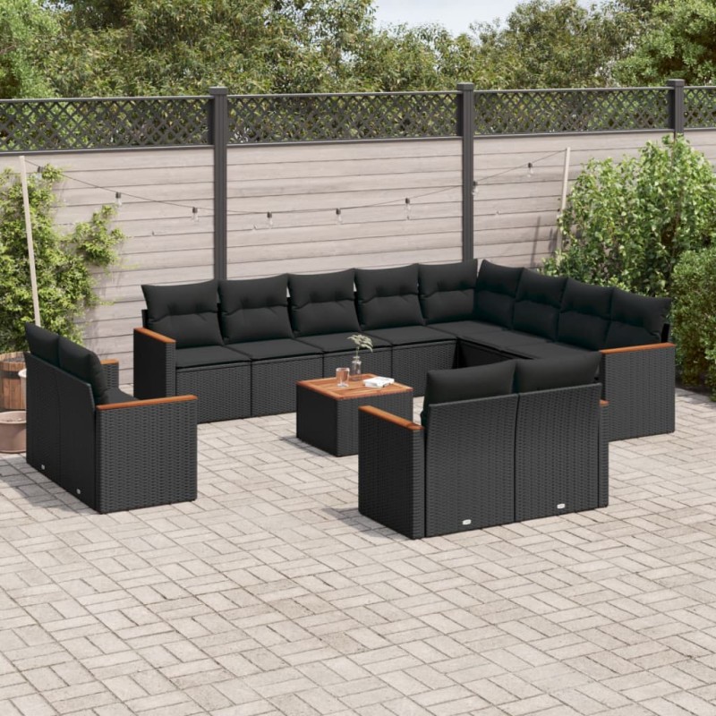 vidaXL 13-tlg. Garten-Sofagarnitur mit Kissen Schwarz Poly Rattan vidaXL 13-tlg. Garten-Sofagarnitur mit Kissen Schwarz Poly Rattan