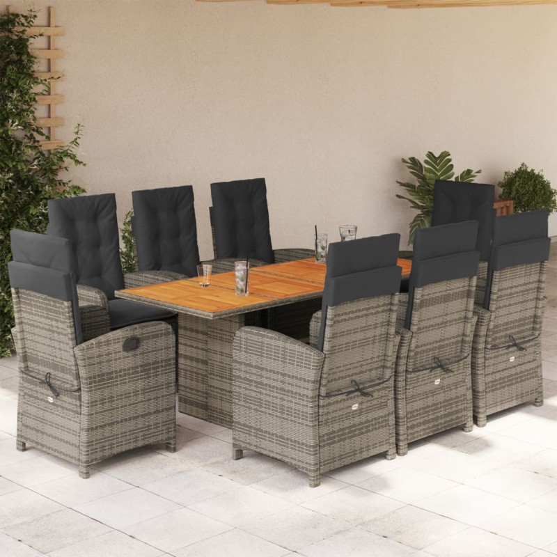 vidaXL 9-tlg. Garten-Essgruppe mit Kissen Grau Poly Rattan vidaXL 9-tlg. Garten-Essgruppe mit Kissen Grau Poly Rattan