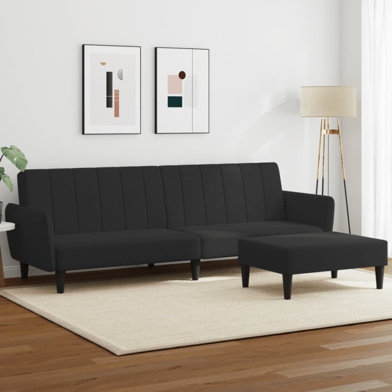 vidaXL Schlafsofa 2-Sitzer mit Fußhocker Schwarz Samt vidaXL Schlafsofa 2-Sitzer mit Fußhocker Schwarz Samt