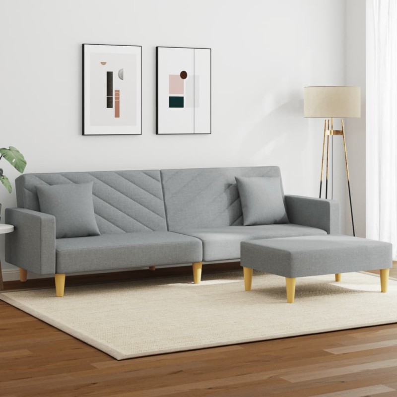 vidaXL Schlafsofa 2-Sitzer mit Kissen und Fußhocker Hellgrau Stoff vidaXL Schlafsofa 2-Sitzer mit Kissen und Fußhocker Hellgrau Stoff