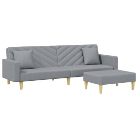 vidaXL Schlafsofa 2-Sitzer mit Kissen und Fußhocker Hellgrau Stoff