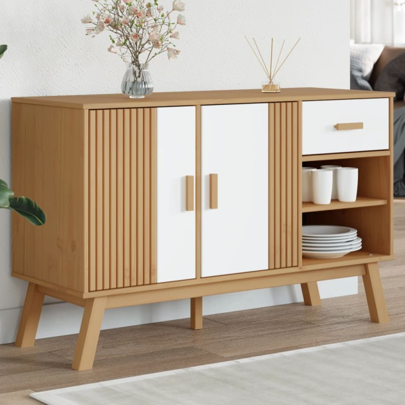 vidaXL Sideboard OLDEN Weiß und Braun 114x43x73,5 cm Massivholz Kiefer vidaXL Sideboard OLDEN Weiß und Braun 114x43x73,5 cm Massivholz Kiefer