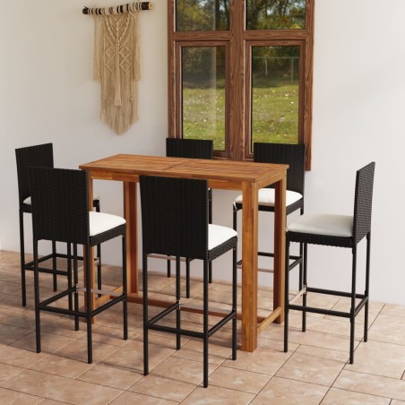 7-tlg. Gartenbar-Set mit Kissen Schwarz