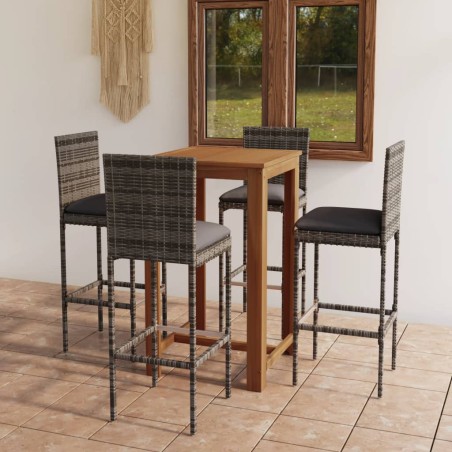 5-tlg. Gartenbar-Set mit Kissen Grau