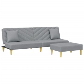 vidaXL Schlafsofa 2-Sitzer mit Kissen und Fußhocker Hellgrau Stoff