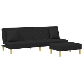 vidaXL Schlafsofa 2-Sitzer mit Kissen und Fußhocker Schwarz Stoff