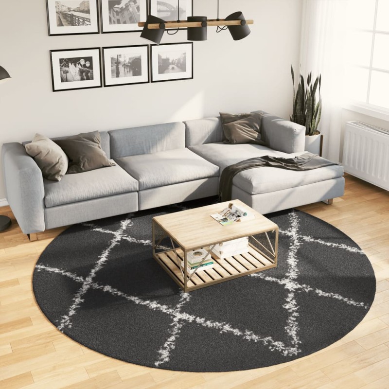 vidaXL Teppich Shaggy Hochflor Modern Schwarz und Creme Ø 240 cm vidaXL Teppich Shaggy Hochflor Modern Schwarz und Creme Ø 240 cm