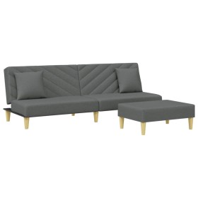 vidaXL Schlafsofa 2-Sitzer mit Kissen und Fußhocker Dunkelgrau Stoff