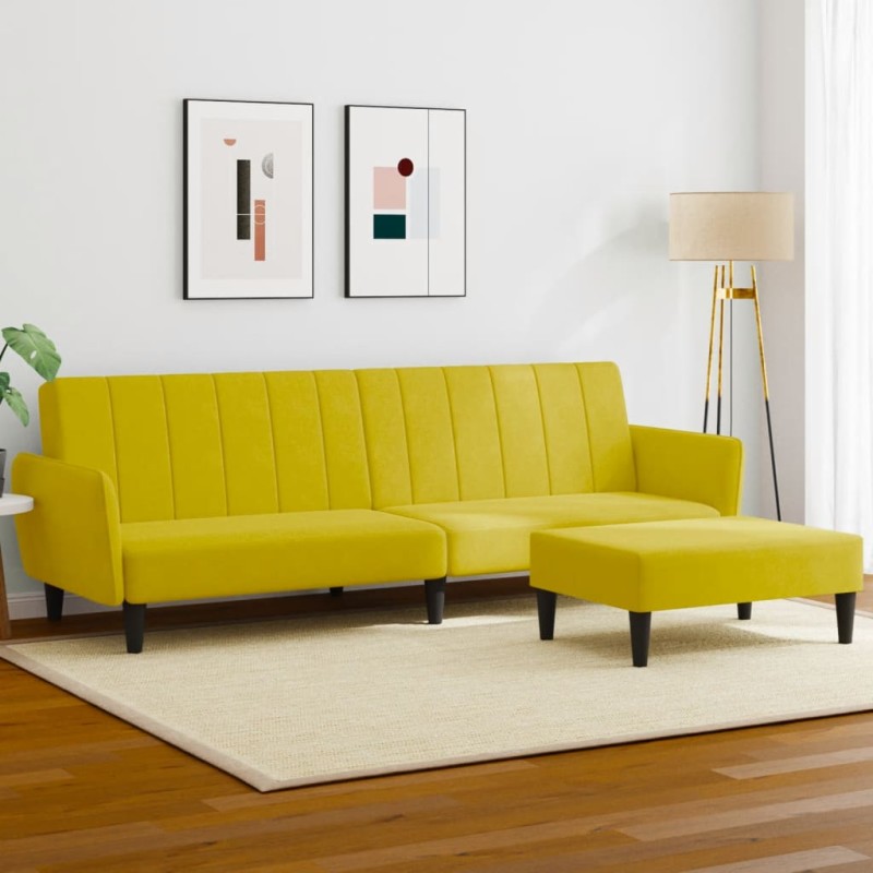 vidaXL Schlafsofa 2-Sitzer mit Fußhocker Gelb Samt vidaXL Schlafsofa 2-Sitzer mit Fußhocker Gelb Samt