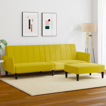 vidaXL Schlafsofa 2-Sitzer mit Fußhocker Gelb Samt