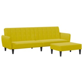 vidaXL Schlafsofa 2-Sitzer mit Fußhocker Gelb Samt