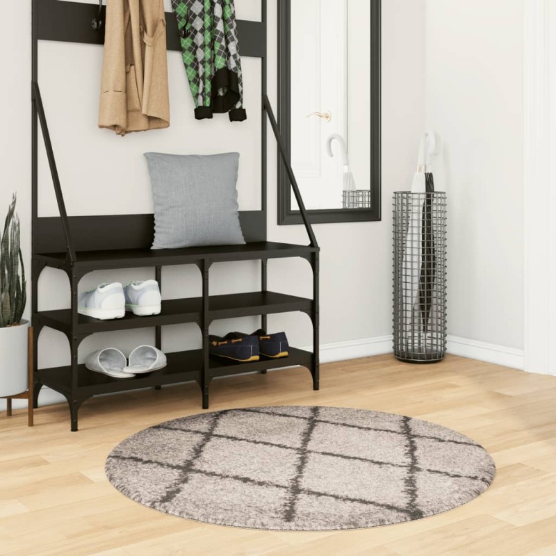 vidaXL Shaggy-Teppich PAMPLONA Hochflor Modern Beige Anthrazit Ø 100cm vidaXL Shaggy-Teppich PAMPLONA Hochflor Modern Beige Anthrazit Ø 100cm