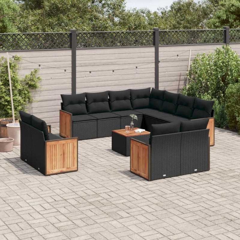 vidaXL 12-tlg. Garten-Sofagarnitur mit Kissen Schwarz Poly Rattan vidaXL 12-tlg. Garten-Sofagarnitur mit Kissen Schwarz Poly Rattan