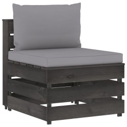 vidaXL Modulares Mittelsofa mit Kissen Grau Imprägniertes Holz