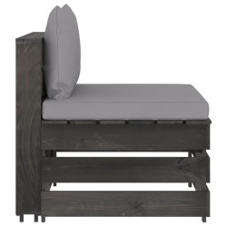 vidaXL Modulares Mittelsofa mit Kissen Grau Imprägniertes Holz