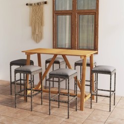 7-tlg. Gartenbar-Set mit Kissen Grau