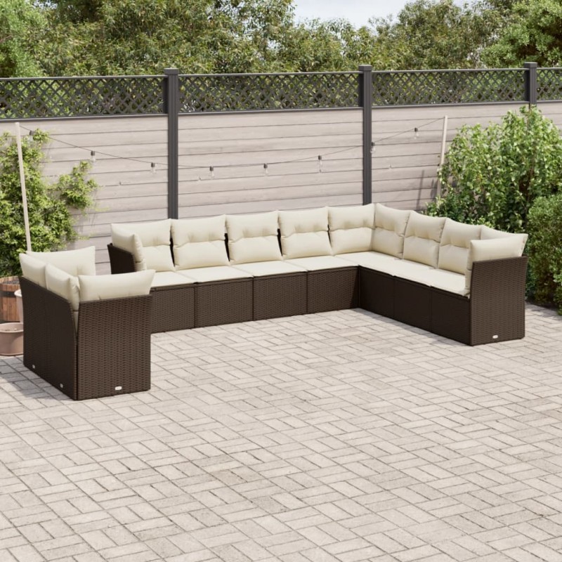 vidaXL 10-tlg. Garten-Sofagarnitur mit Kissen Braun Poly Rattan vidaXL 10-tlg. Garten-Sofagarnitur mit Kissen Braun Poly Rattan