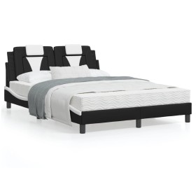vidaXL Bett mit Matratze Schwarz und Weiß 120x200 cm Kunstleder