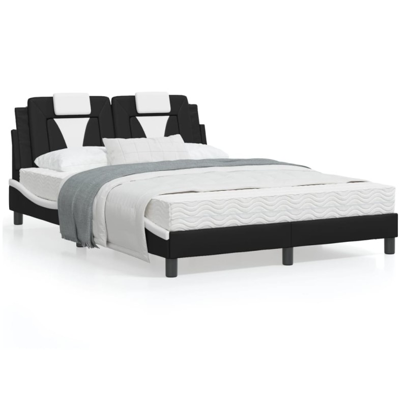vidaXL Bett mit Matratze Schwarz und Weiß 120x200 cm Kunstleder vidaXL Bett mit Matratze Schwarz und Weiß 120x200 cm Kunstleder