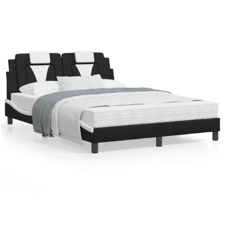 vidaXL Bett mit Matratze Schwarz und Weiß 120x200 cm Kunstleder