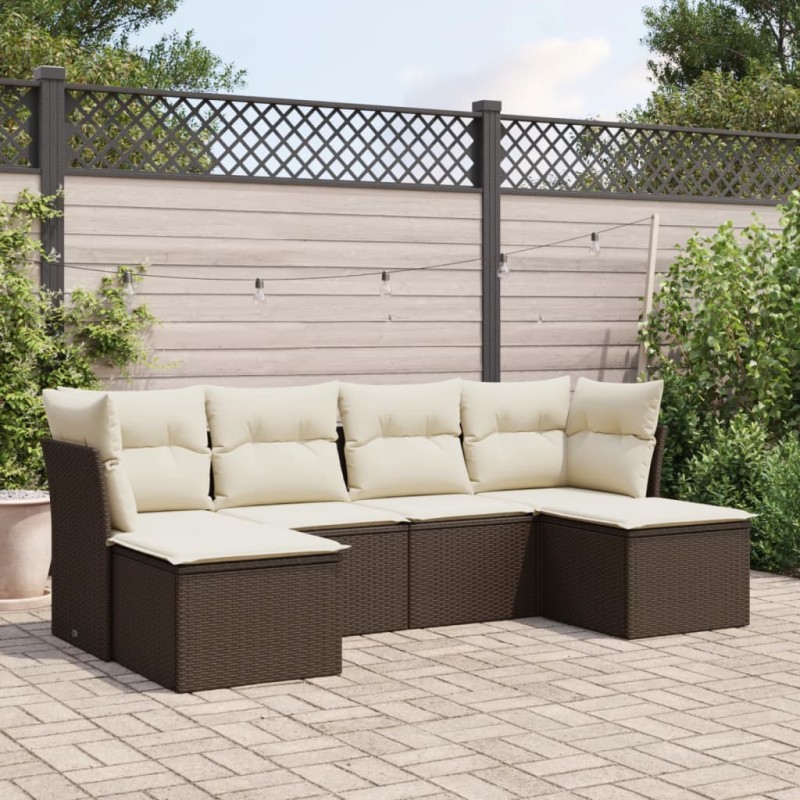 vidaXL 6-tlg. Garten-Sofagarnitur mit Kissen Braun Poly Rattan vidaXL 6-tlg. Garten-Sofagarnitur mit Kissen Braun Poly Rattan