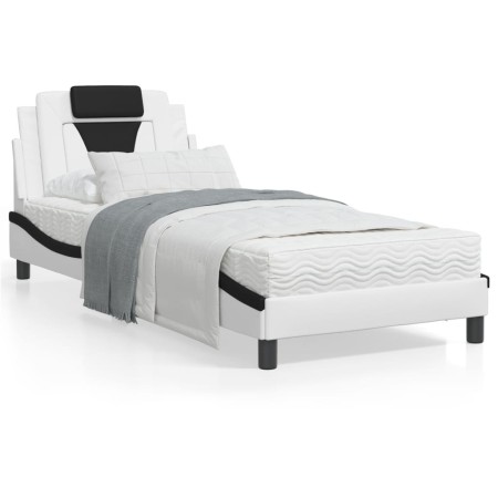 vidaXL Bett mit Matratze Weiß und Schwarz 80x200 cm Kunstleder