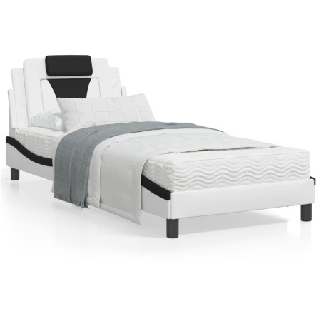 vidaXL Bett mit Matratze Weiß und Schwarz 90x200 cm Kunstleder