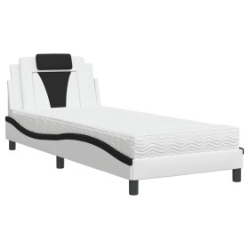 vidaXL Bett mit Matratze Weiß und Schwarz 90x200 cm Kunstleder