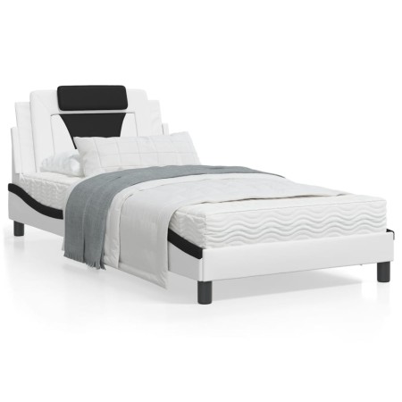 vidaXL Bett mit Matratze Weiß und Schwarz 100x200 cm Kunstleder
