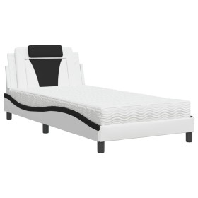 vidaXL Bett mit Matratze Weiß und Schwarz 100x200 cm Kunstleder