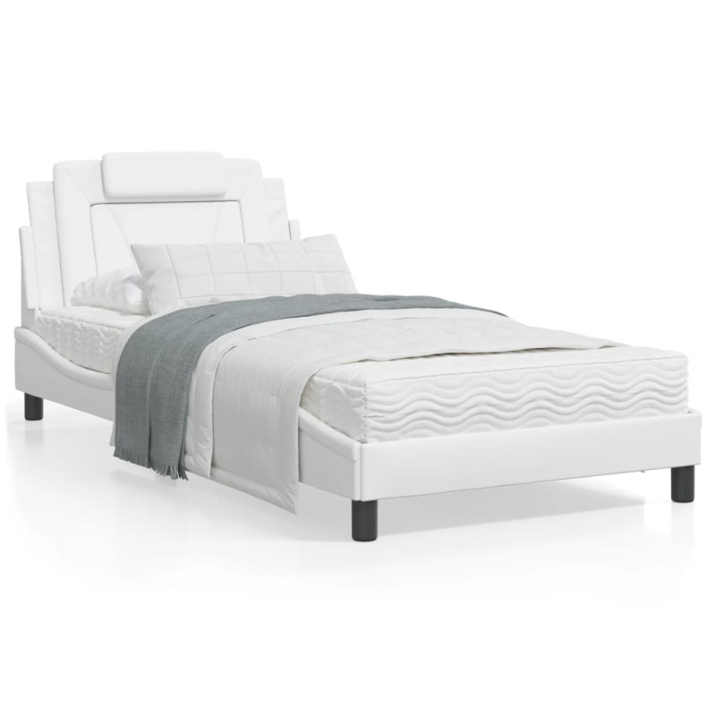 vidaXL Bett mit Matratze Weiß 100x200 cm Kunstleder vidaXL Bett mit Matratze Weiß 100x200 cm Kunstleder