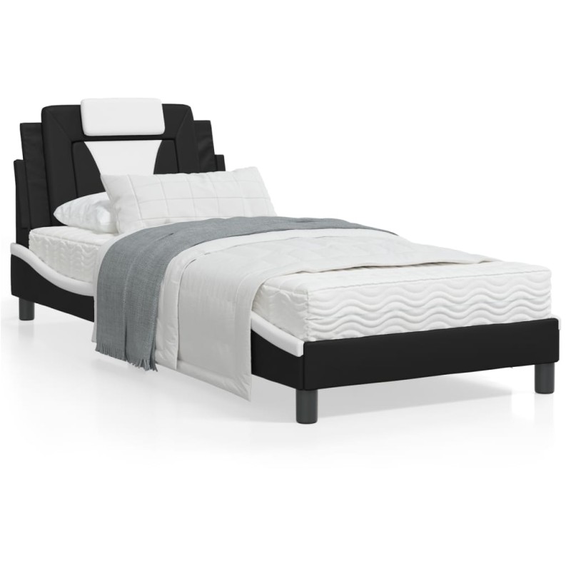 vidaXL Bett mit Matratze Schwarz und Weiß 80x200 cm Kunstleder vidaXL Bett mit Matratze Schwarz und Weiß 80x200 cm Kunstleder