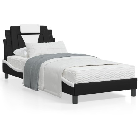 vidaXL Bett mit Matratze Schwarz und Weiß 80x200 cm Kunstleder