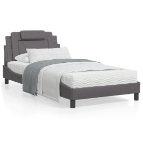vidaXL Bett mit Matratze Grau 100x200 cm Kunstleder